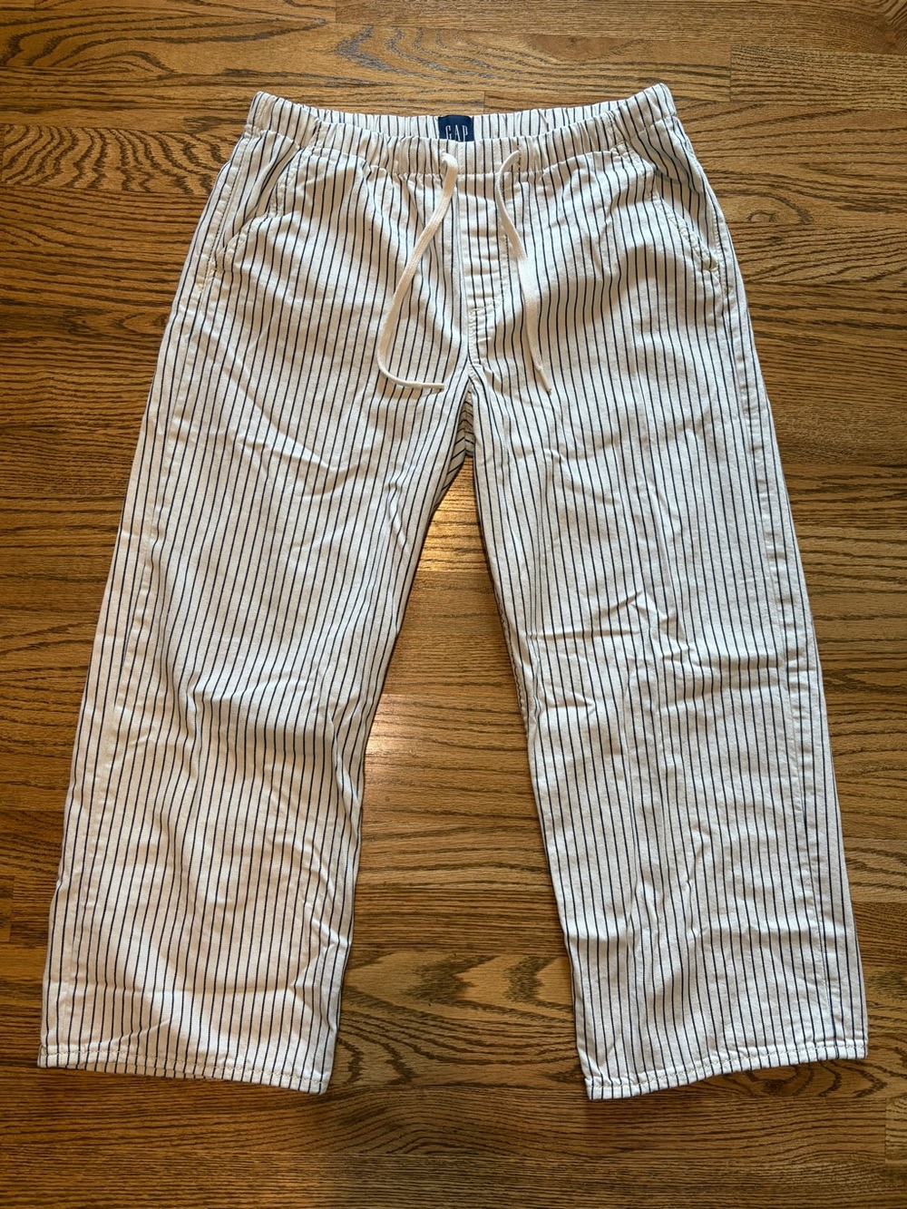 GAP Women’s Navy Striped Pull-On Drawstring Pants- Medium, 100% cotton
